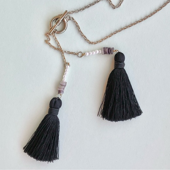 Black Tassel Necklace with Beads - Picture 1 of 5